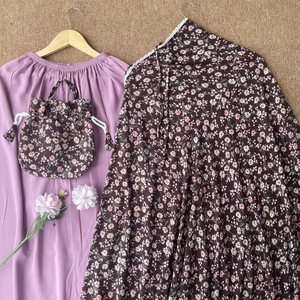 Modest Style Floral Printed Muslim Women <b>Prayer</b> <b>Dress</b> Floral Telekung Mukena Set Soft Rayon With Matching Drawstring Pouch - Product Image 1