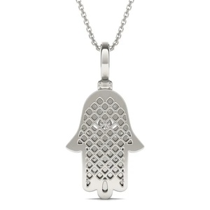Pendentif main de Hamsa en argent 925 avec pierres en moissanite, plaqué rhodium, design classique, unisexe, à porter au quotidien - Product Image 3