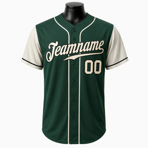 Mens Baseball Jersey Green <b>White</b> <b>Button</b> Up Short Sleeve Team Sportswear Shirt Casual Athletic Top Quick Dry Polyester - Product Image 1
