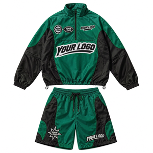 <b>Men's</b> Custom Nylon Patchwork Windbreaker <b>Hoodie</b> <b>Shorts</b> <b>Set</b> With Lightweight Fabric for Contemporary Streetwear Clothing Brands - Product Image 2
