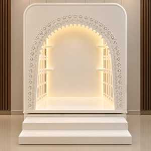 ABS Premium Modern Handmade Pooja <b>Mandir</b> Home Indian Temple Furniture Hindu Prayer Unit LED Backlit Arch Intricate Jaali - Product Image 3