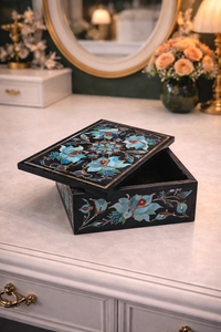 Boîte à bijoux de luxe écologique moderne en marbre noir avec incrustation turquoise, boîte de rangement artisanale en pierres semi-précieuses - Product Image 6