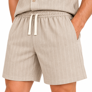 <b>Men</b> Striped Woven Pajama Set <b>Short</b> Sleeve Button Down Sleepwear Summer Cool Loungewear Matching <b>Lounge</b> <b>Shorts</b> Taupe Nightwear - Product Image 6