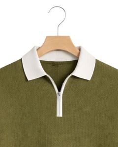 เสื้อสเวตเตอร์ไหมพรมสีเขียวมะกอกสำหรับผู้ชาย ทรงปกติ คอซิป ¼ ซิป สีพื้น สำหรับฤดูหนาว ODM แบบบาง - Product Image 5