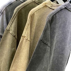 2025 Vintage Washed 380g Sudadera azul marino para hombre Cuello redondo básico Desgastado y ajuste suelto Moda bordada para otoño - Product Image 4