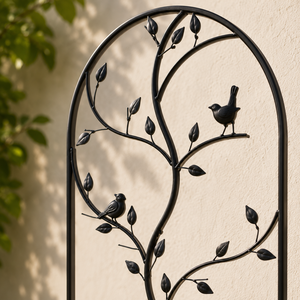 Panel de soporte para plantas de metal negro con diseño de hojas de hierro forjado, arqueado, para jardín, patio y césped, decoración exterior para flores - Product Image 4