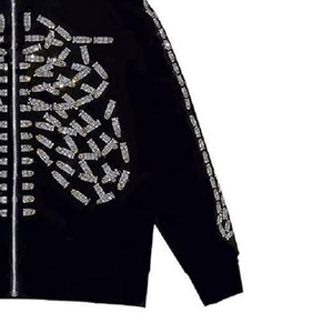 Sudadera con capucha de invierno para hombre, con cremallera completa, 100% algodón, oversize, con pedrería y estampado en relieve en la manga, personalizable, de peso pesado - Product Image 5