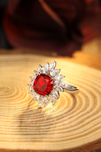 Luxury Women's 925 Silver Cluster <b>Ring</b> With Oval Ruby And Cushion Cut Diamond <b>Crown</b> Design Prong Setting - Product Image 6