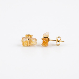Raw Cut Zircon Rectangular Geometric Classic <b>Stud</b> <b>Earrings</b> Gold Plated Sterling Silver Wholesale Orange Anniversary Party - Product Image 2