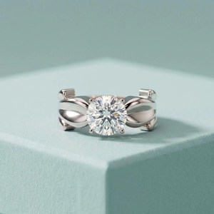 <b>Unique</b> Band 1CT Round Cut Moissanite Split Shank Ring 925 Sterling Silver Fine Promise <b>Gift</b> <b>for</b> Anniversary Party <b>Her</b> - Product Image 1