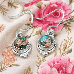 Boucles d'oreilles pendantes en turquoise naturelle, argent sterling 925, faites à la main, style bohème, bijoux en pierres précieuses, cadeau de Noël pour femme - Product Image 1