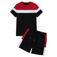 Conjunto de Camisetas Deportivas Casuales de Cuello Redondo para Hombre, de Verano, con Bloques de Color, Transpirables, de Poliéster/Algodón, de Secado Rápido, con Estampado por Sublimación