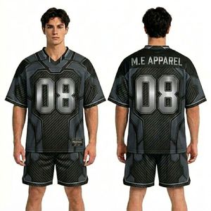 Conjunto de Camiseta y Pantalones Cortos Deportivos Sublimados con Estampado de Textura de Fibra de Carbono Negro Mate, de Secado Rápido y Antipilling - Product Image 1