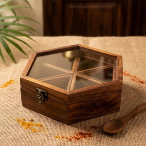 <b>Wooden</b> Masala <b>Box</b> for Kitchen 6 Container Hexagon Spice Organizer Traditional Masala Dabba <b>Wooden</b> Masala Dani Kitchen Spice - Product Image 3
