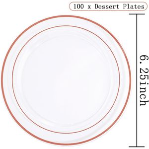 100 Piatti Monouso in Plastica Resistente Trasparente con Bordo Oro Rosa, 6,25 Pollici, Eleganti per Dessert - Product Image 2