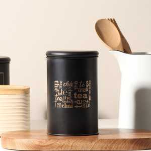 Black Metal Tea Canister With Lid Round Shape Airtight Storage <b>Container</b> For Kitchen <b>Food</b> Preservation Minimalist Design - Product Image 1