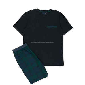 Venta al por mayor High Street Custom Men's 2 piezas de verano de manga corta Camiseta Pantalones cortos conjunto de moda sólido estampado verano apliques bordados - Product Image 3