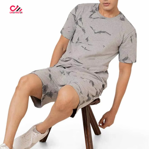 Men's Gray Bird Print Short Sleeve T-Shirt And Shorts <b>Set</b> Cotton Breathable Casual Summer Wear <b>Twin</b> <b>Set</b> - Product Image 1