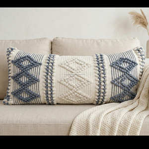 Housse de coussin lombaire géométrique bohème en laine et coton, coussin décoratif ethnique tissé texturé pour canapé et lit - Product Image 3