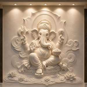 Sculpture murale 3D artisanale traditionnelle haut de gamme en fibre de verre de Lord Ganesha et de Lord Shiva pour la décoration spirituelle de la maison et du temple - Product Image 1