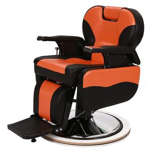 Poltrona da Barbiere in Pelle PVC Orangutan con Braccioli in Legno, Poggiapiedi in Ferro, Capacità 150kg, Colore Arancione - Product Image 4