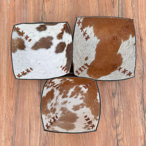 Western Tan & White Hair On Cowhide Leather 3 Juegos de bandejas Premium Brown Relieve Leather Bowl Lujoso Valet Tray Regalos de boda - Product Image 2