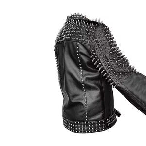 Chaqueta de Cuero Negra Personalizada Estilo Punk Rock para Hombre, con Tachuelas y Remaches, Chaqueta de Motociclista, Estilo Heavy Metal Gótico, Ropa Urbana - Product Image 2