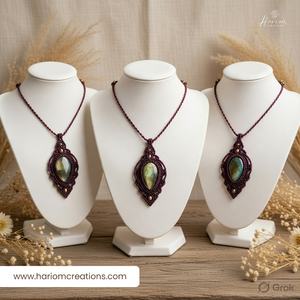 Collier en macramé marron fait main avec pierre précieuse labradorite, style bohème, réglable, bijou de guérison - Product Image 3