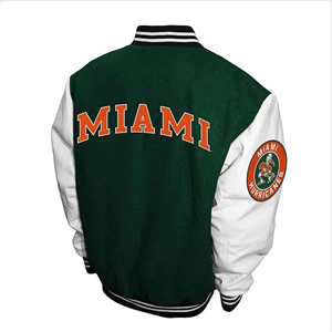 Veste universitaire personnalisée Miami, veste en laine verte et blanche, veste bomber avec patch brodé U, vente en gros OEM ODM - Product Image 3