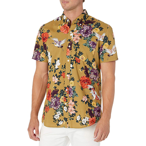 Chemise décontractée pour homme à manches courtes en polyester respirant, style hawaïen à imprimé floral, col rabattu, popeline, pour l'été - Product Image 1