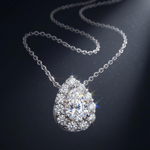 Collier pendentif en zircon plaqué argent pour femme, bijoux romantiques de mariage, chaîne en alliage, pendentifs solitaires en forme de goutte d'eau - Product Image 3
