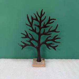 Modern Artisan Design Aluminum/Wood <b>Christmas</b> <b>Tree</b> Tabletop Sculpture Factory Decorative Ornament Wooden <b>Base</b> Holiday Home - Product Image 1