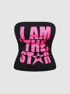 Women's Tube <b>Top</b> Hot Pink <b>Y2K</b> Aesthetic Bandeau Strapless Jersey Crop <b>Top</b> Front Vintage Distressed Graphic Print Streetwear 2026 - Product Image 5