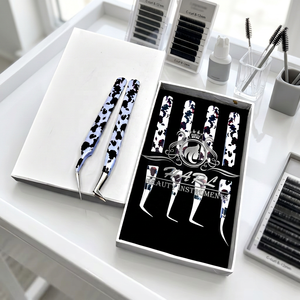 Ensemble de pinces professionnelles pour extensions de cils à motif vache, en acier inoxydable, avec prise en main parfaite, logo et emballage personnalisés - Product Image 2