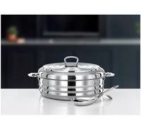 Plat de service rond en acier inoxydable argenté gravé avec couvercle et poignée en laiton doré, finition polie brillante, pour plats chauds décoratifs