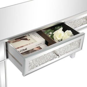 Consolle Moderna 106x38x76cm Argento con Due Pomelli e Elegante Design a Specchio per Ufficio Domestico - Product Image 6