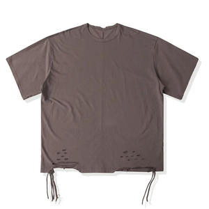 เสื้อยืดคอกลมแขนสั้นสีดำทรงปกติ ผ้าฝ้ายถัก 100% ปี 2026  แบบริบถักด้วยมือ ป้องกันการเป็นขุย - Product Image 1