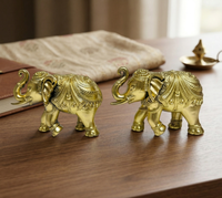 Paire d'idoles en laiton pur en forme de trompe d'éléphant, 100% laiton, 10,5 x 5 x 7,5 cm, 450g, Art traditionnel Hathi Jodi Murti pour Puja et décoration intérieure