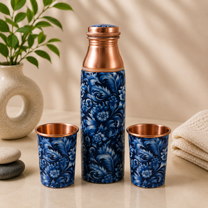 Botella de agua antigua de cobre ecológica a prueba de fugas con estampado de árbol, con juego de 2 vasos de regalo, portátil, reutilizable, para uso doméstico, con tapa. - Product Image 4
