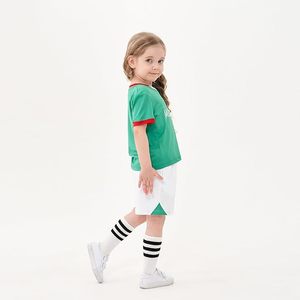 Mexico Youth Soccer Jersey Set Green V-Neck Short Sleeve Breathable Mesh Football Kit with <b>White</b> Shorts for kids, adults - Product Image 5