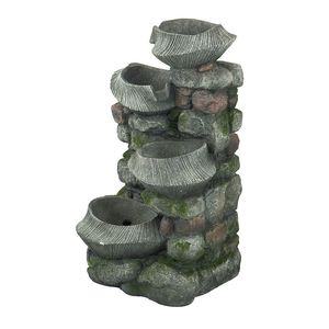 Fontaine d'eau en pierre autoportante à 4 niveaux, 19x15x31,5 pouces, intérieur/extérieur, avec éclairage LED, bol en polyrésine - Product Image 2