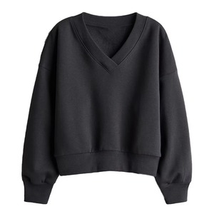 Sweat-shirt en molleton tricoté à col en V pour femme, personnalisé, écologique, marron, brodé et gaufré, respirant et coupe-vent, pour l'hiver - Product Image 1