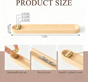 Soporte de incienso de madera para varillas con recogedor de cenizas, quemador de incienso de latón con 3 orificios, soporte de madera para varillas de incienso para meditación - Product Image 5