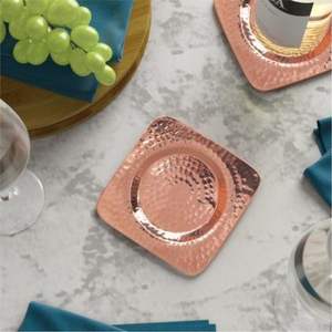 Handcrafted Antique Brass Metal Coasters Set of 4 with Holder Textured Decorative Round Drink Coaster <b>for</b> Coffee <b>Table</b> Barware - Product Image 4