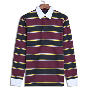 latesr <b>White</b> Stripe Collar Rugby Polo Shirts <b>Long</b> <b>Sleeve</b> Rugby Jersey Men's Two Tone Color Best Quality Rugby Shirt - Product Image 1