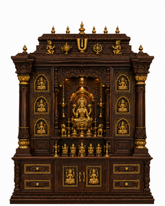 Mandir en teck sculpté à la main Mahalaxmi de qualité supérieure pour salle de prière, tiroirs et armoires de temple hindou traditionnels sculptés à la main et durables - Product Image 2