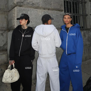 Ensemble de survêtement unisexe en coton épais, coupe oversize et courte, style streetwear, avec sweat à capuche zippé personnalisé OEM pour homme - Product Image 5