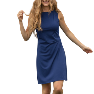 Wholesale Women's Sleeveless Square Neck Fitted Solid Color <b>Dress</b> in Navy Blue Spandex Polyester For All Seasons Tennis <b>Dress</b> - Product Image 1