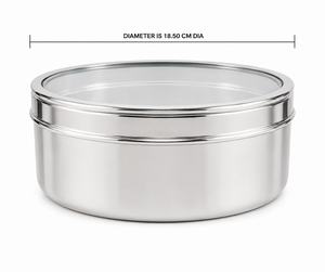 Dheer International Modern Stainless Steel Food Grade 202 <b>Small</b> Masala Dibba Indian Spice Box 9 Container Spoons Clear Glass <b>Lid</b> - Product Image 1