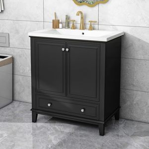 Mobile Bagno Multifunzionale da 30 Pollici con Lavabo Integrato, Struttura Solida in MDF, Ante e Cassetto - Product Image 3